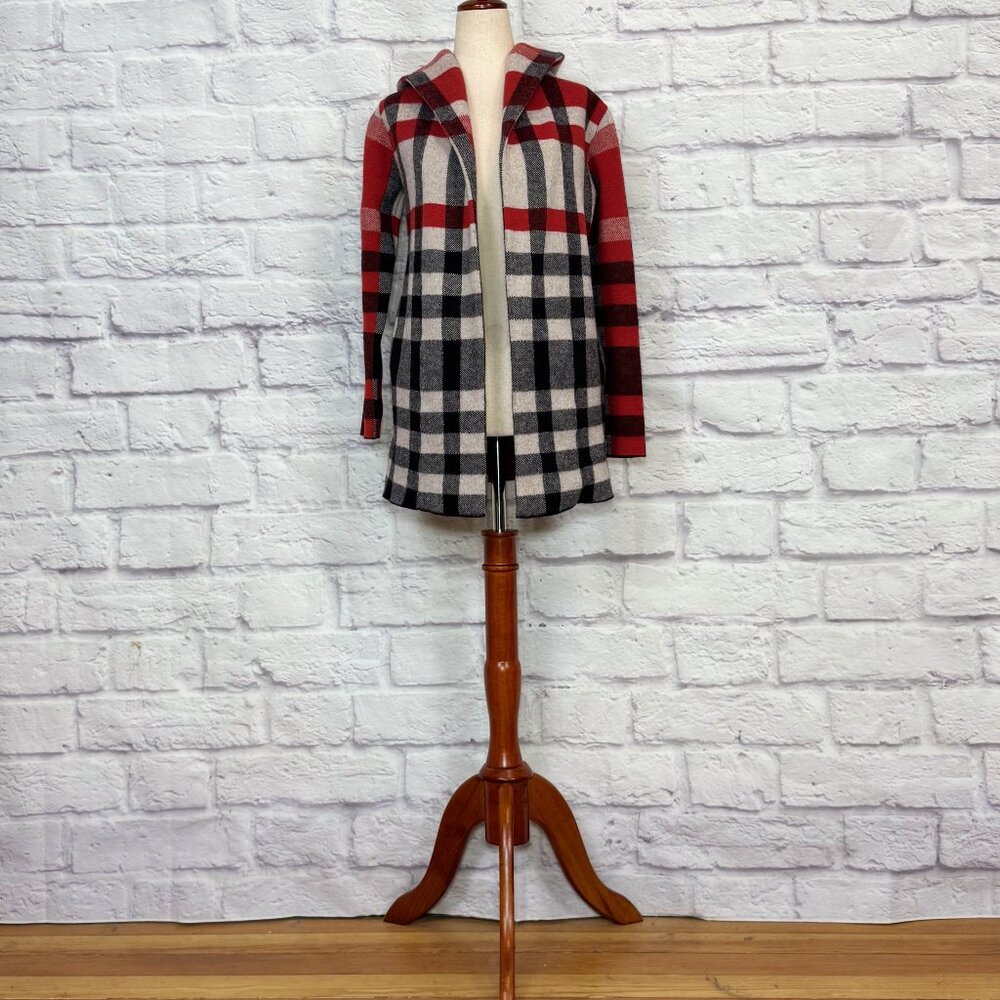 Anthropologie Field Flower Wool Plaid Hooded Open Jacket